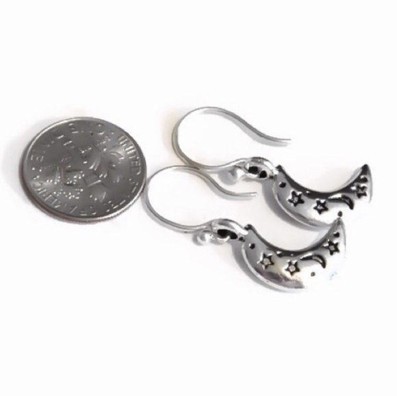 Crescent Moon Drop Earrings 925 Silver - Picture 4 of 6